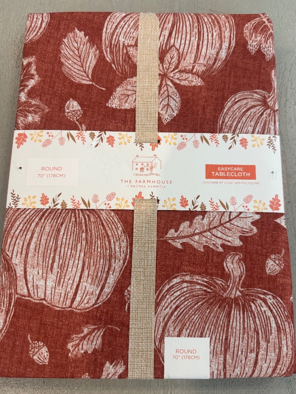 The Farmhouse Fall Easycare Water Resistant 70" Round Table Cloth, NWT